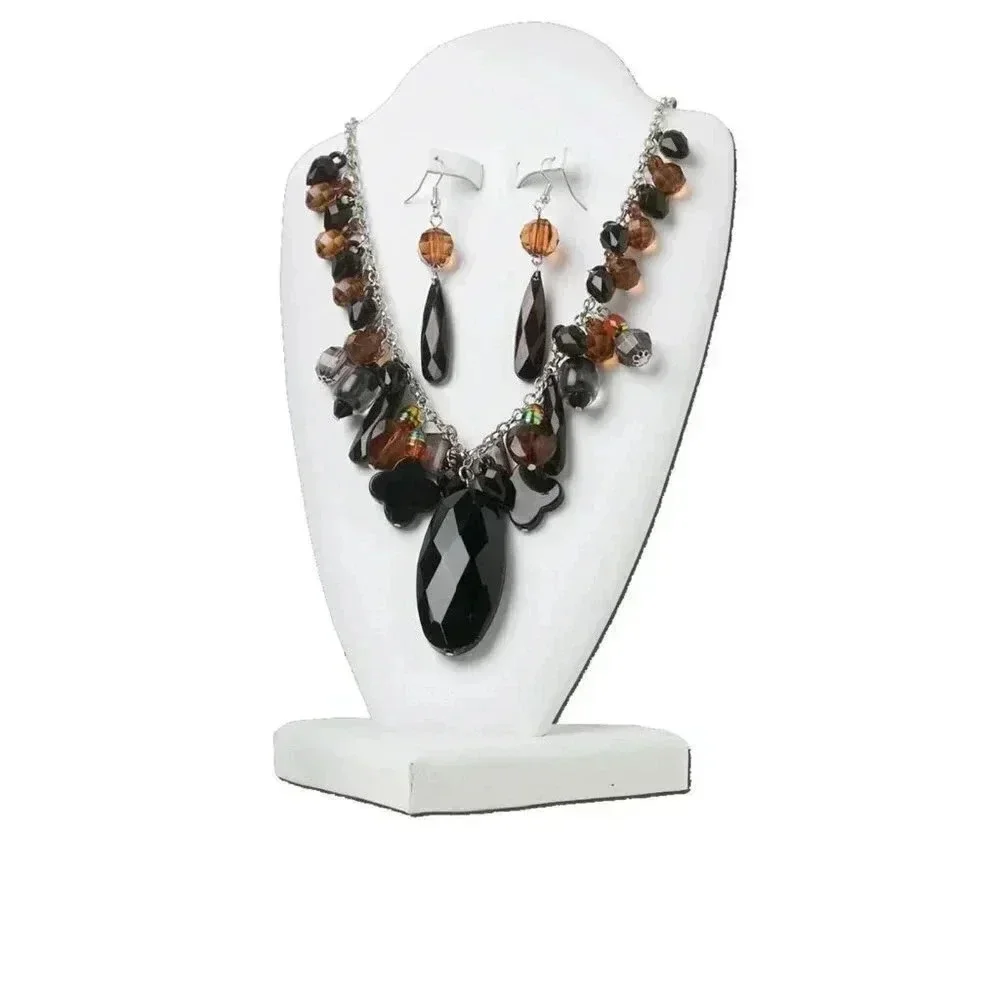 Chunky Black Red Glass Pendant Necklace & Earrings Set